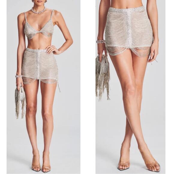 Retrofete Sylvio Chain Crystal Fringe Embellished Mini Skirt Size XS - Picture 1 of 13
